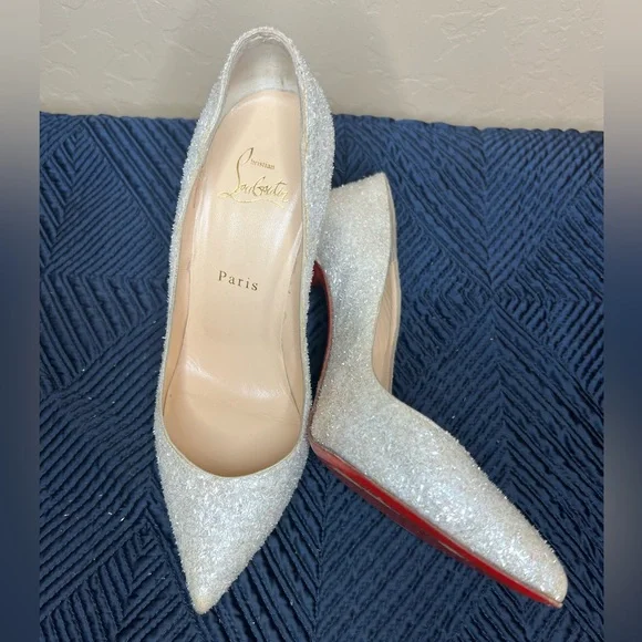 ❌SOLD ON EBAY❌Authentic Christian Louboutin White Glitter 37.5 - Picture 6 of 8